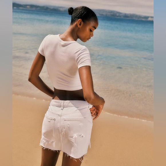 Zara RIPPED TRF DENIM Jean MINI SKIRT White Size S NEW - Picture 8 of 14